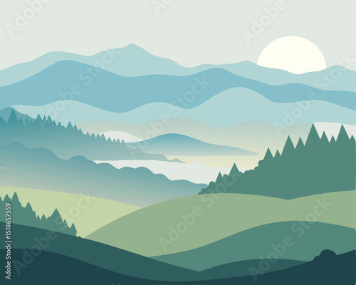 Rolling Hills In Morning Mist Silhouette | Morning Fog Over Hills