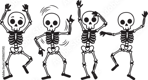 Dancing skeletons halloween vector illustration for spooky season and party decorations design art silhouette