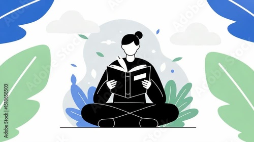 Person reading a book while sitting surrounded by green leaves  