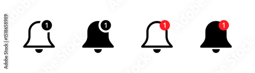 Notification bell icon set. alarm symbol. Incoming inbox new message notification icon. Application app alert. Social media icons