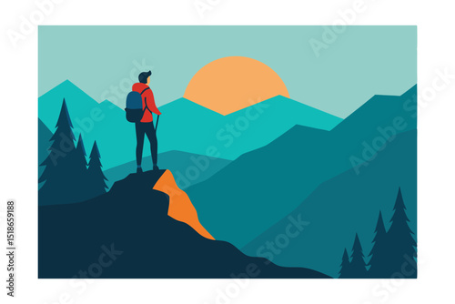 vector illustration of a man climbing up the mountain