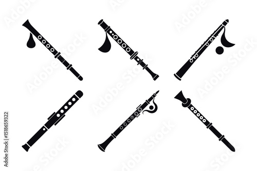 Flute Black Silhouette Vector Set