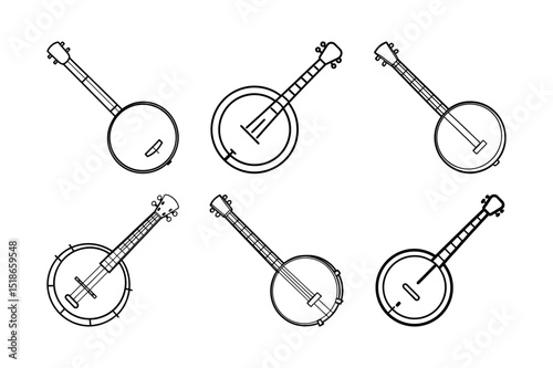 Banjo Outline Line Art Vector Set