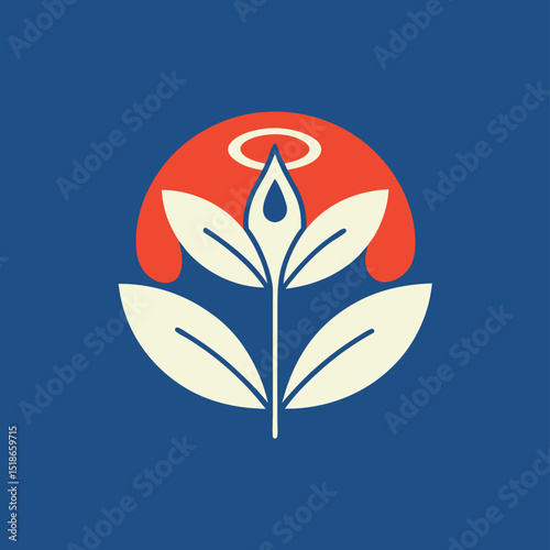 Abstract floral design featuring leaves and halo on transparent background