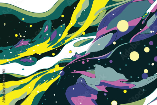 Abstract fluid composition of colorful wavy shapes on white background