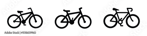 Bicycle Icon Vector Illustration – Cartoon, Clipart & Line Art Design on White Background, High-quality bike icon vector illustration in cartoon, clipart, and line art styles on a white background.