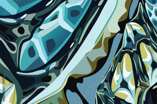 Abstract geometric composition in teal and green with transparency design