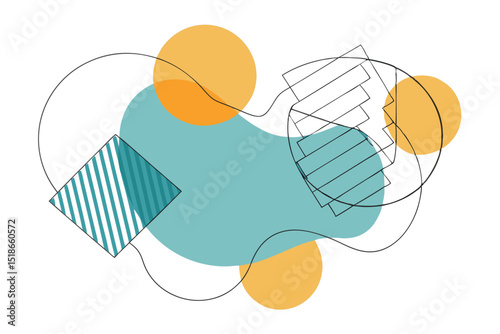 Abstract geometric composition with colorful shapes and transparent design elements