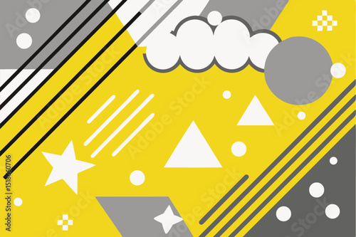 Abstract geometric composition with yellow gray and white shapes on transparency