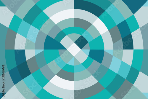 Abstract geometric design in teal and turquoise creating a circular composition