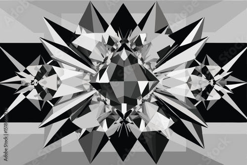 Abstract geometric explosion in grayscale suitable for diverse design applications
