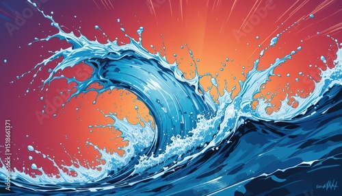 Wave Power Intense Comic Book Ocean Art