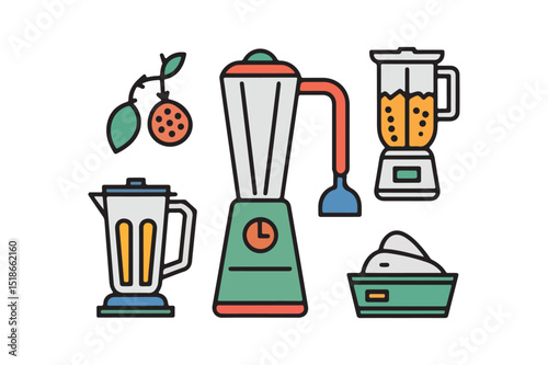 Colorful Blender Icon Set Fruit Juice Smoothie Maker Vector Illustration