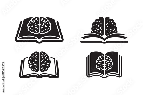 Brain Book Icon Set Educational Knowledge Symbol for Intelligence, Study, and Learning Design