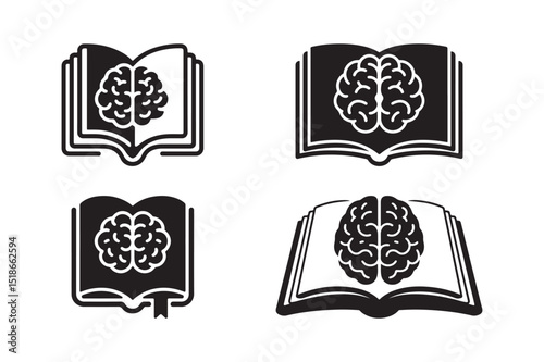 Brain Book Icon Knowledge Education Logo Symbol for Learning, Study, and Intelligence