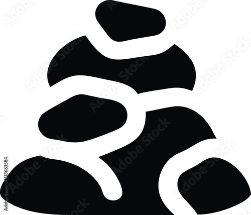 Black silhouette design depicting a stacked cairn of rocks and stones on white