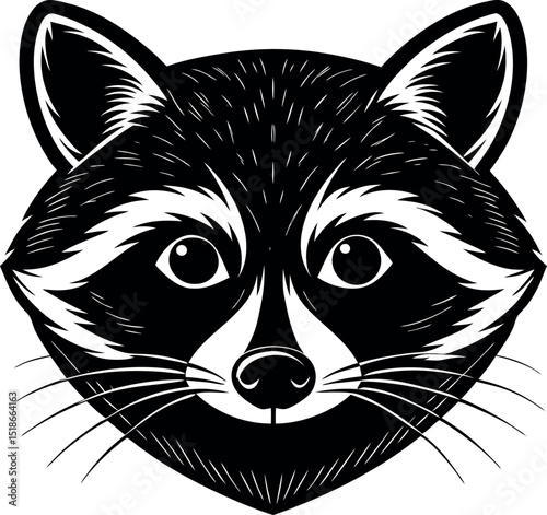 Raccoon Face Top View in Cartoon Pastel Chrome Shallotte on white background