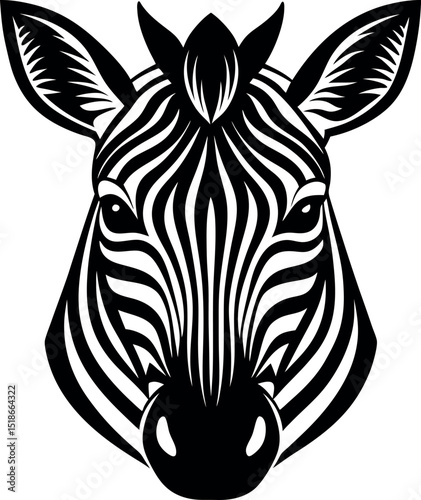 Zebra Face Front View in Stylized Chrome Pattern Shallotte on white background