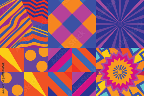 Colorful abstract geometric pattern with a variety of shapes and vibrant colors