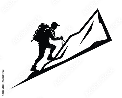 Silhouette of a Hiker Ascending a Mountain Peak