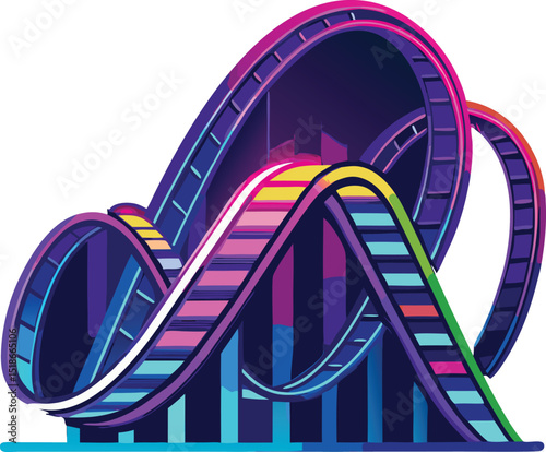 Colorful neon roller coaster illustration with transparent background for creative designs