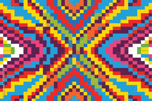 Colorful mosaic pixelated pattern symmetrical design with vibrant geometric shapes