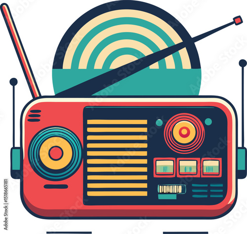 Colorful retro radio illustration suitable for vintage communication design projects