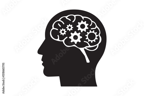 Human Brain with Gears Vector Icon Mind and Intelligence Concept