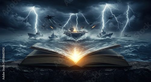 Glowing Enchanted Book Over Ocean