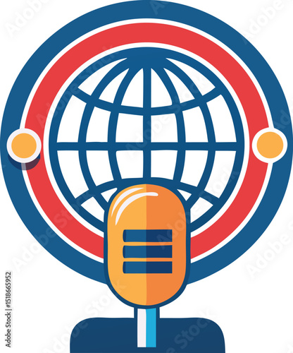 Global broadcast microphone icon suitable for podcast radio news and communication designs