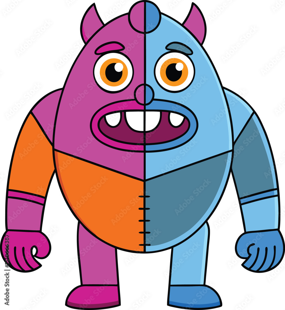 Fototapeta premium Half Robot Half Monster Cartoon Character Futuristic Hybrid Creature Illustration new 2025 unique trendy 