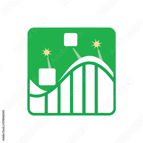 Green rollercoaster concept on a white background with sparkling illustration