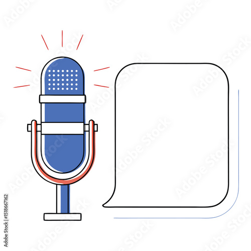Modern blue microphone and blank speech bubble for communication and announcement