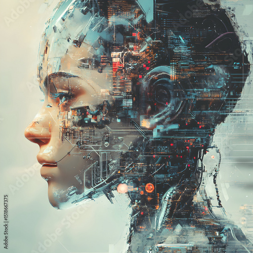 Wallpaper Mural Woman cyborg robot human head with gears Torontodigital.ca