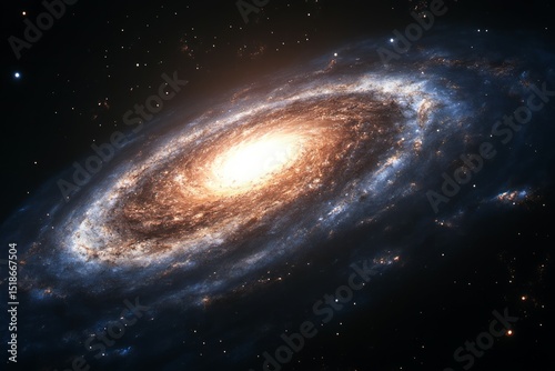 Spiral galaxy with luminous center in deep space. AI generative