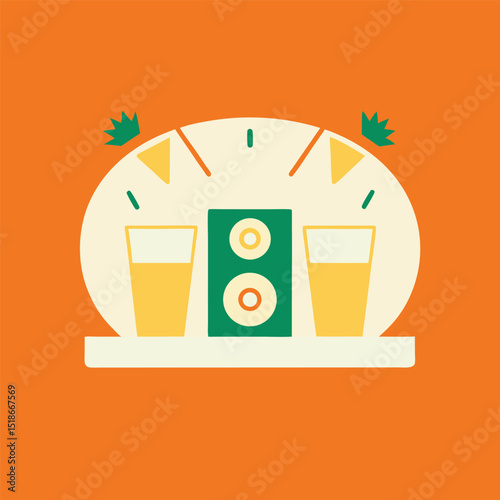 Party icon featuring drinks and speaker illustration on a white transparent background