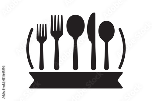 Restaurant Cutlery Icon Black Silhouette Fork Knife Spoon Logo Design