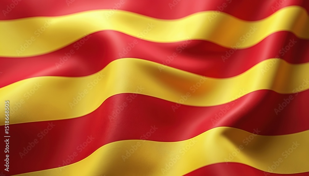 Fototapeta premium Catalonia flag waving. Red, yellow stripes texture. National day, La Diada, Fiesta Nacional de Cataluña celebration. Catalan culture, heritage, patriotism, independence. Spain flag, banner background.