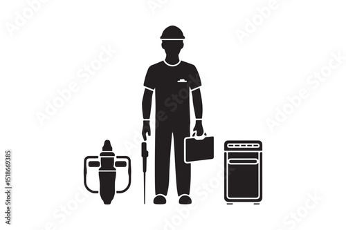 Technician Silhouette Clipart Repairman Icon with Tools and Equipment Vector