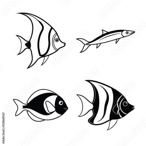 line art of a sea fish bundle design