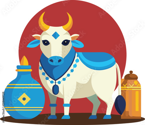 Traditional indian cow illustration suitable for religious festivals and decorative projects