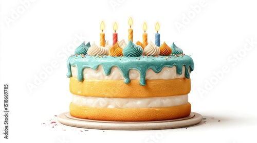 Delightful Birthday Cake with Colorful Candles and Icing Perfect for Celebrations and Festive