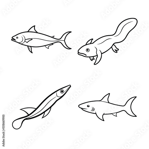 line art of a sea fish bundle design