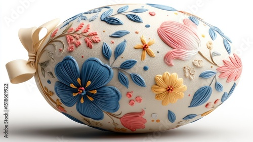 Easter Egg Decorated with Intricate Floral Patterns and Ribbon Perfect for Spring Celebrations