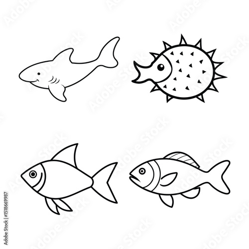 line art of a sea fish bundle design
