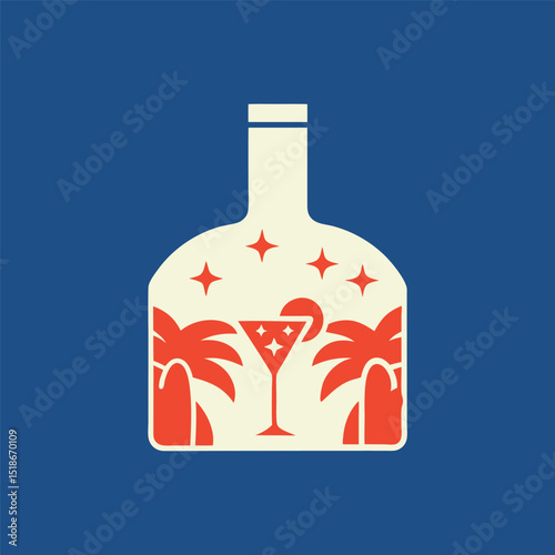 Tropical cocktail bottle vector illustration for summer drinks and holiday design