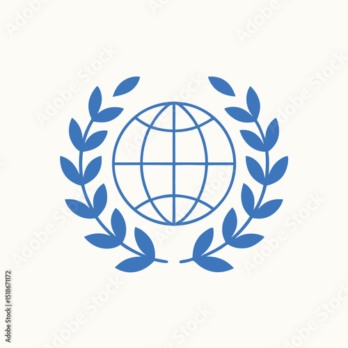 Vector illustration of a globe encircled by laurel wreath for peace and unity