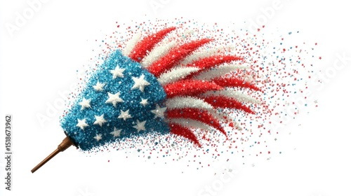 Patriotic Flag Dispersing into Festive Stars Symbolizing Freedom and Celebration