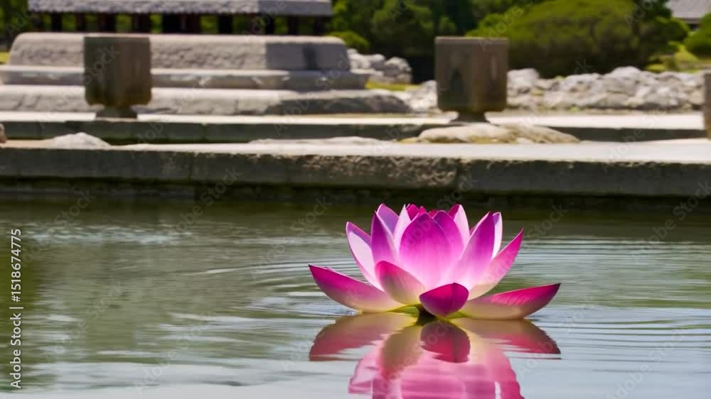 Pink lotus flower in a tranquil pond