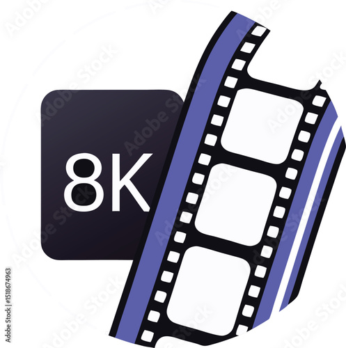 8k filmstrip icon illustrating ultra high definition video technology and cinematic quality